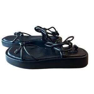 Torrid Sandals Size 8WW Wide Black Tie Ankle Strappy Flatform Plus Trip Resort